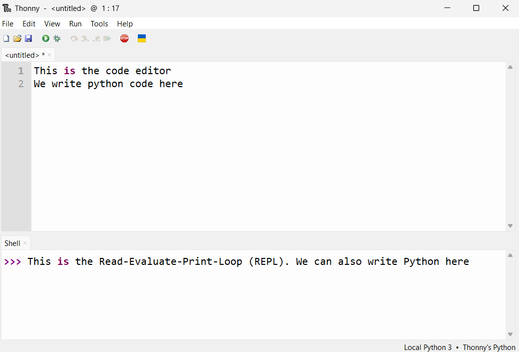 User interface of Thonny code editor