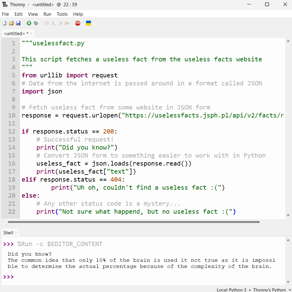 uselessfact.py in Thonny