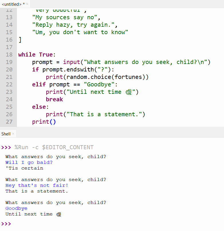 Example usage of fortune_3.py script in Thonny